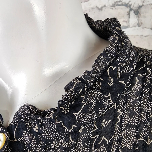 Isabel Marant Etoile Lalia Floral Pintuck Boho Prairie Blouse Black Size 40 - Picture 8 of 16